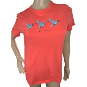 Life Is Good Light Orange Short Sleeve T-Shirt With Bird Graphic